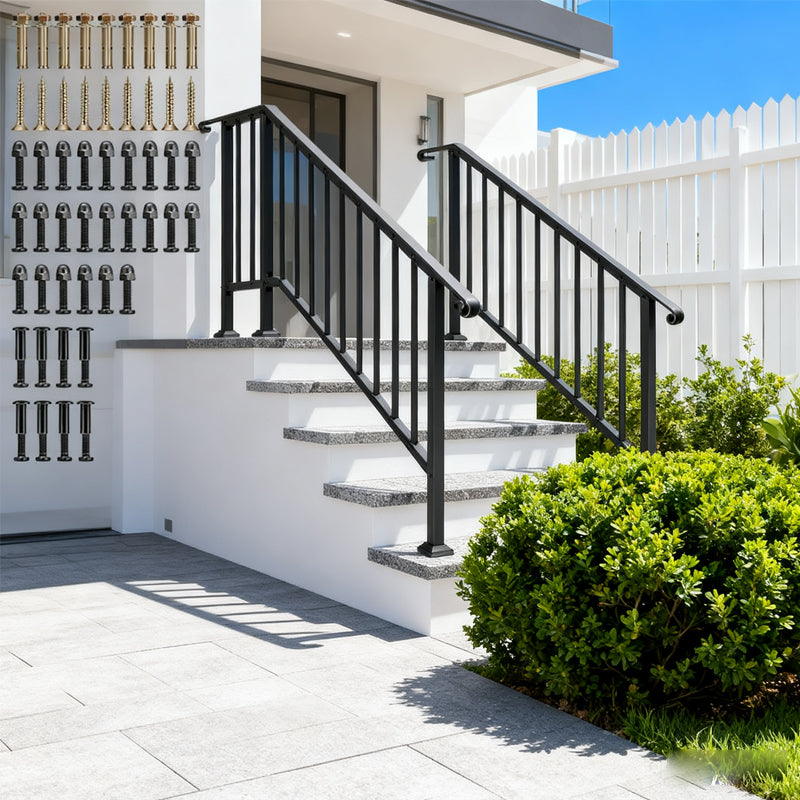 4 Step Galvanized Steel Hand Rails For Outdoor Steps Curved Ends And