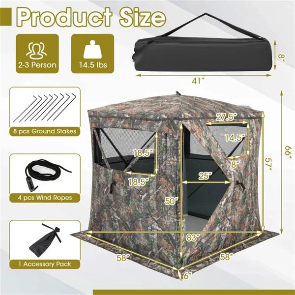 Pop-Up Hunting Tent with 270° View - Waterproof Camouflage