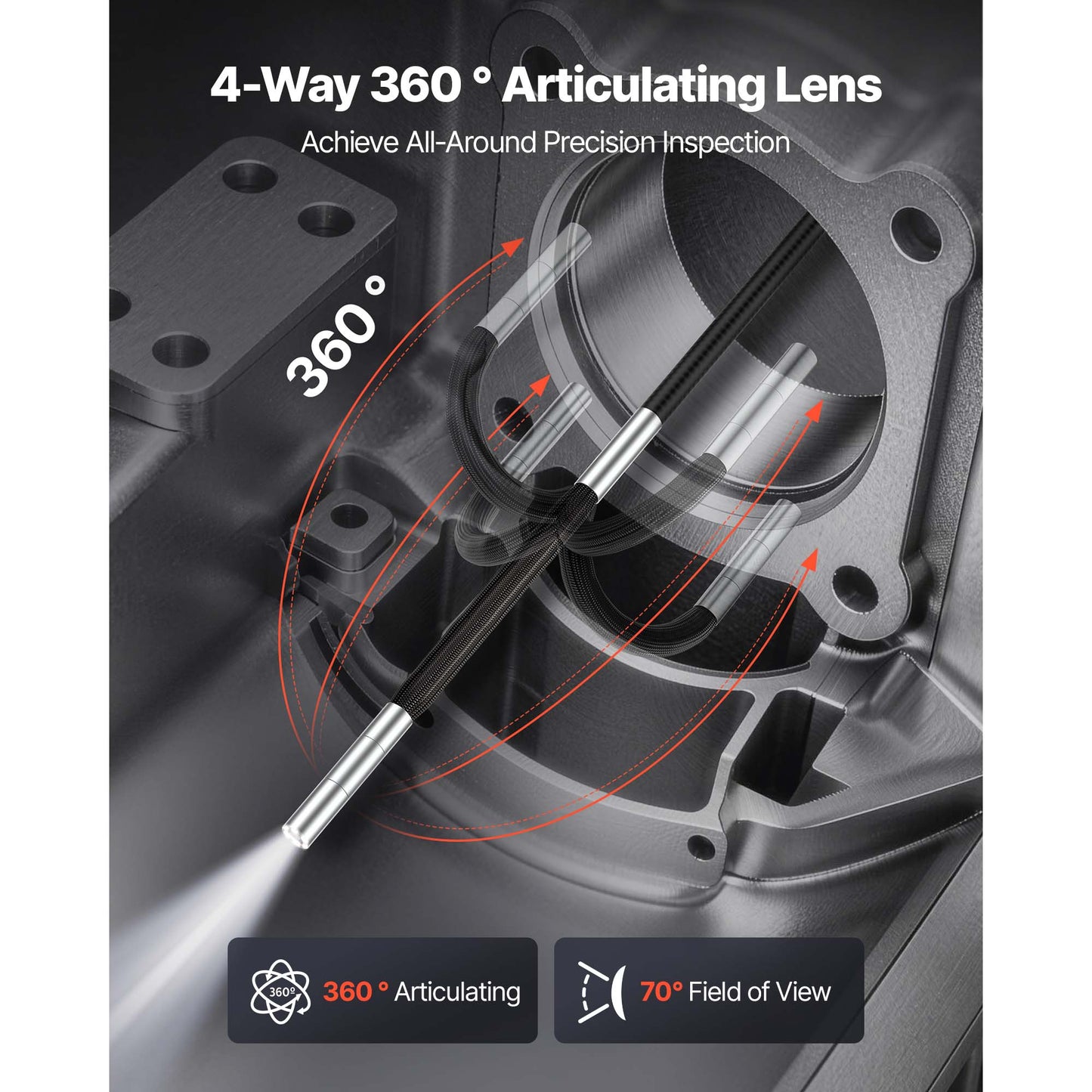 Articulating Inspection Camera with 4.5-Inch HD Screen & 8X Zoom - 4.9FT Cable