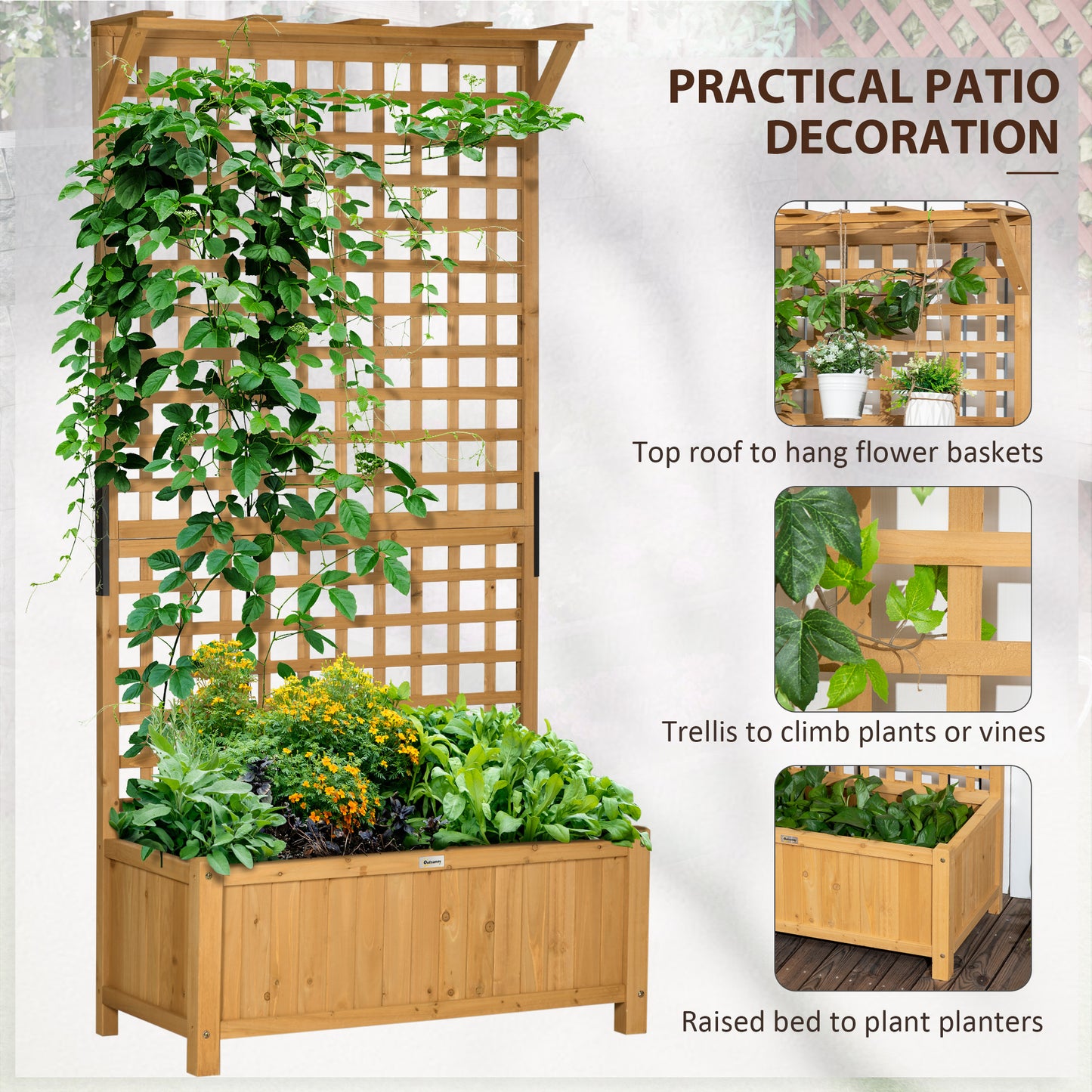 Wood Planter with Trellis for Climbing Vines - Raised Garden Bed, Yellow