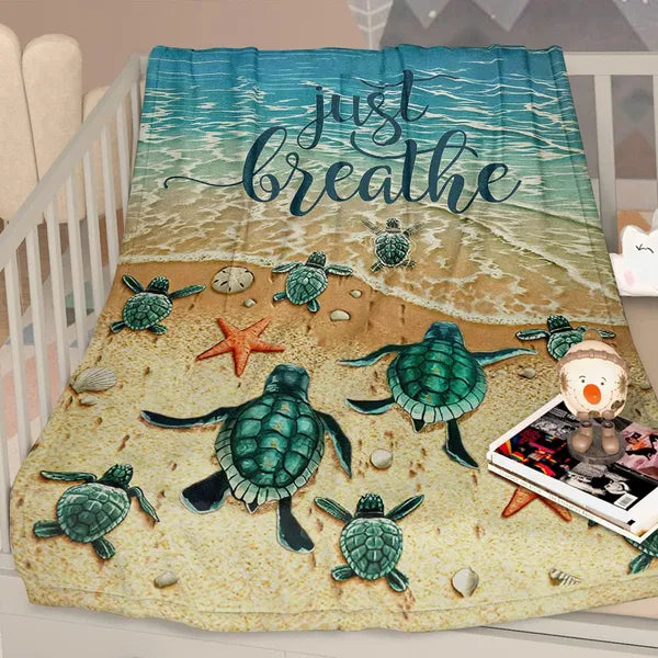 Sea Turtle Flannel Throw Blanket - Soft & Cozy for Couch, Bed