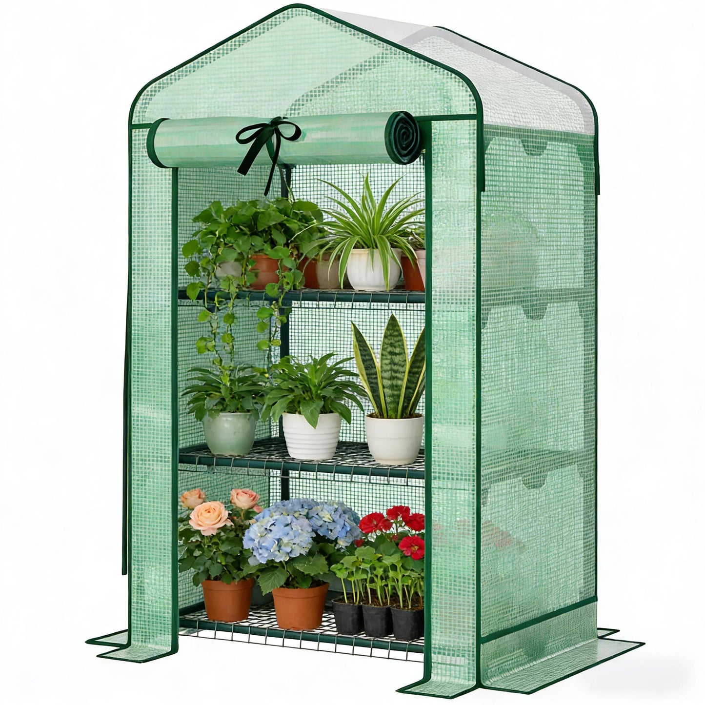 Mini Greenhouse - 3-Tier Plant Shelf with Double-Layer Roof