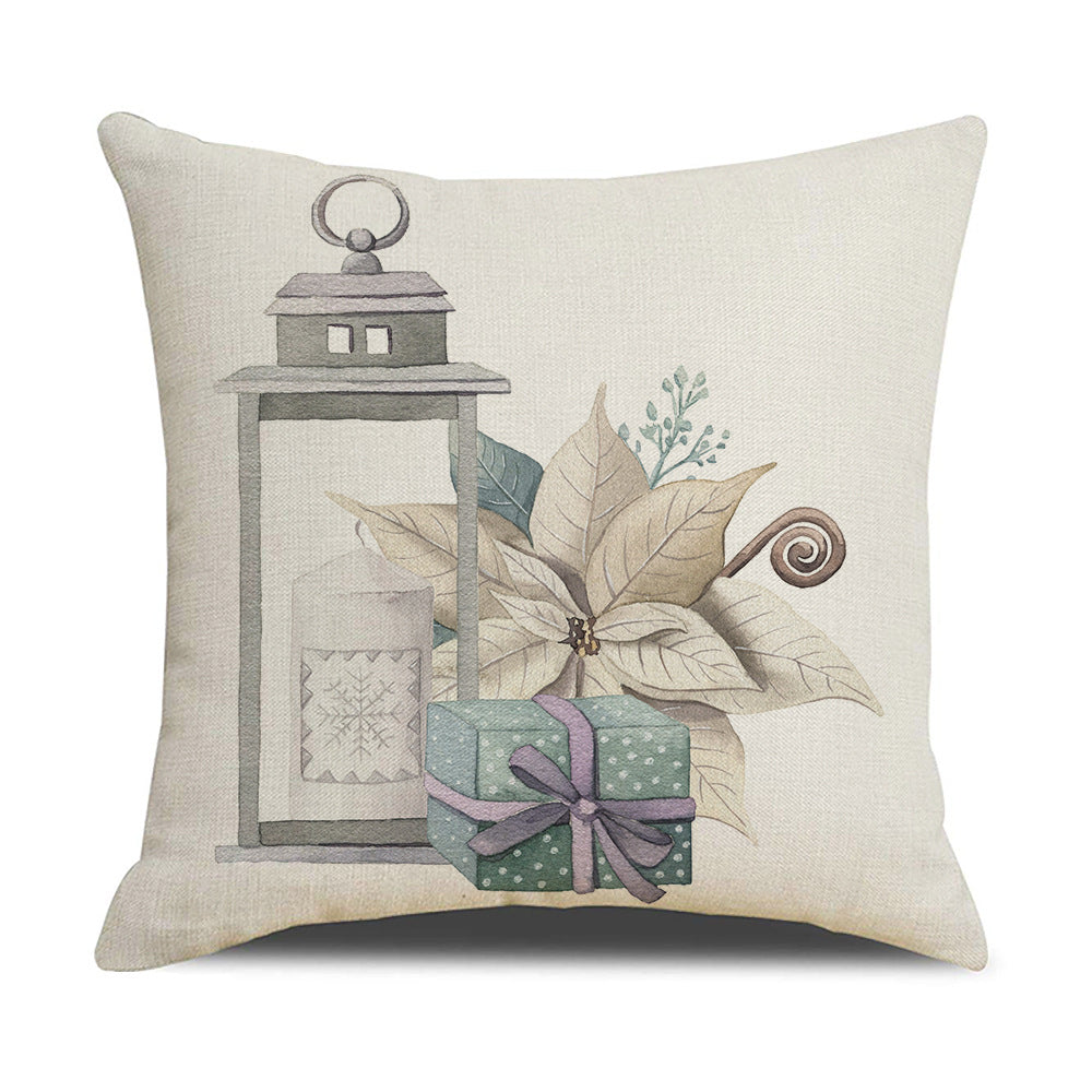 Watercolor Christmas Pillow Cover - Linen Fabric, Modern Holiday Decor