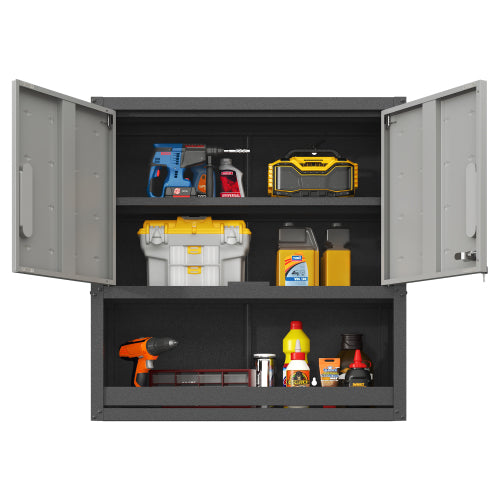 Wall-Mounted Metal Tool Storage Cabinet with Locking Doors and Shelf for Garage and Warehouse