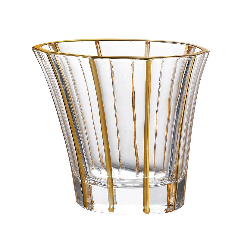 Gold Line Wine Glass Set - Whiskey & Cocktail Drinking Cups for Home Bar