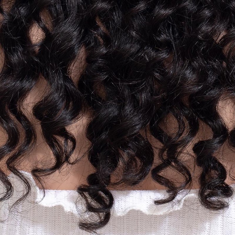 Pre-Colored Curly Wig with Front Lace and Adjustable Cap - Black, Small