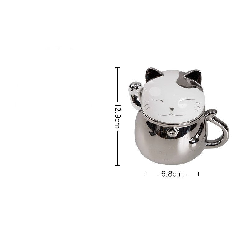 Lucky Cat Ceramic Coffee Cup 380ml - Modern Design Tea Mug