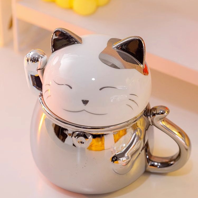 Lucky Cat Ceramic Coffee Cup 380ml - Modern Design Tea Mug