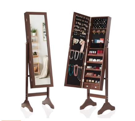 Full-Length Jewelry Organizer Mirror with Velvet Lining