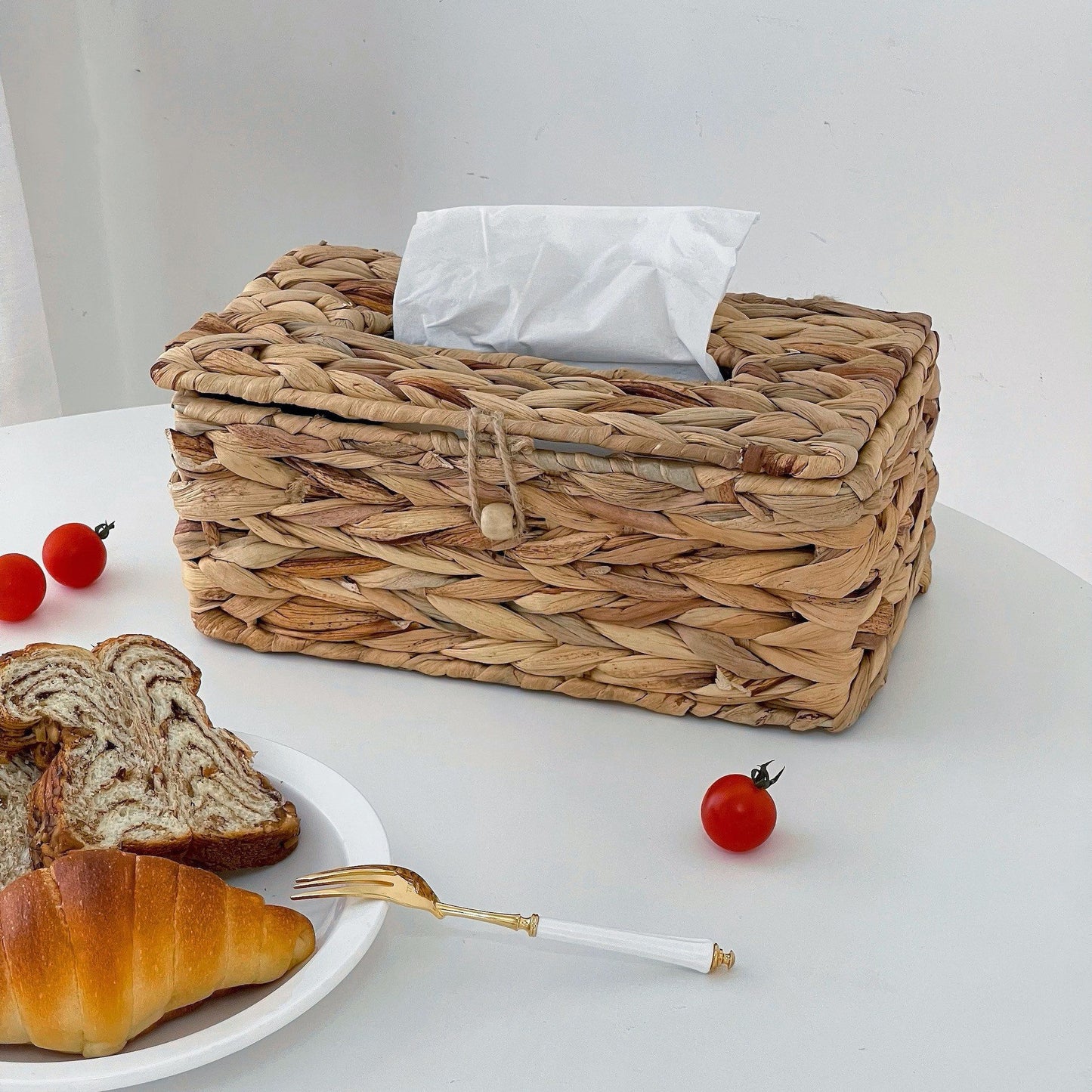 Water Hyacinth Woven Tissue Box - Japanese Style Straw Napkin Storage Container