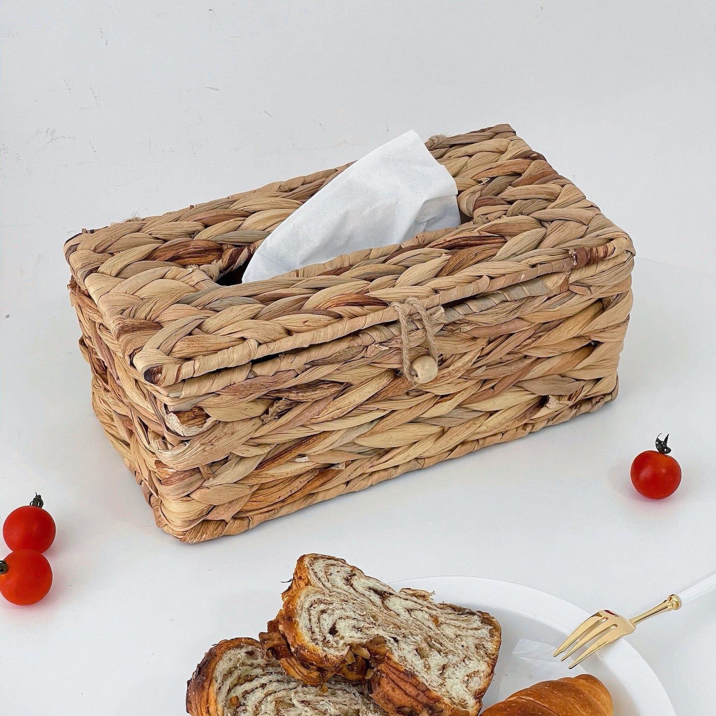 Water Hyacinth Woven Tissue Box - Japanese Style Straw Napkin Storage Container