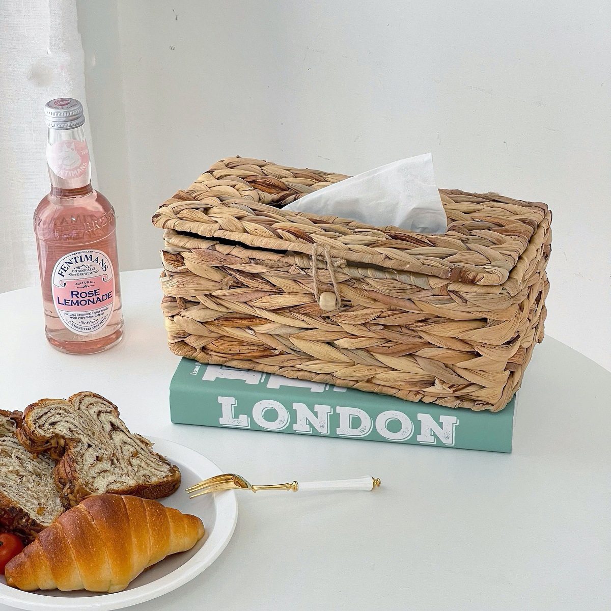 Water Hyacinth Woven Tissue Box - Japanese Style Straw Napkin Storage Container