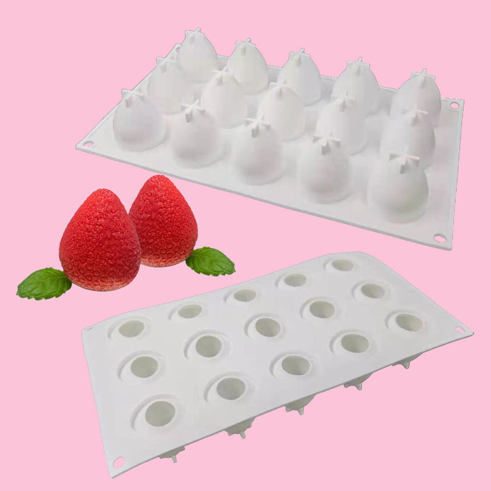 15-Cavity Strawberry Mousse Silicone Baking Mold - White, 295x173x50mm