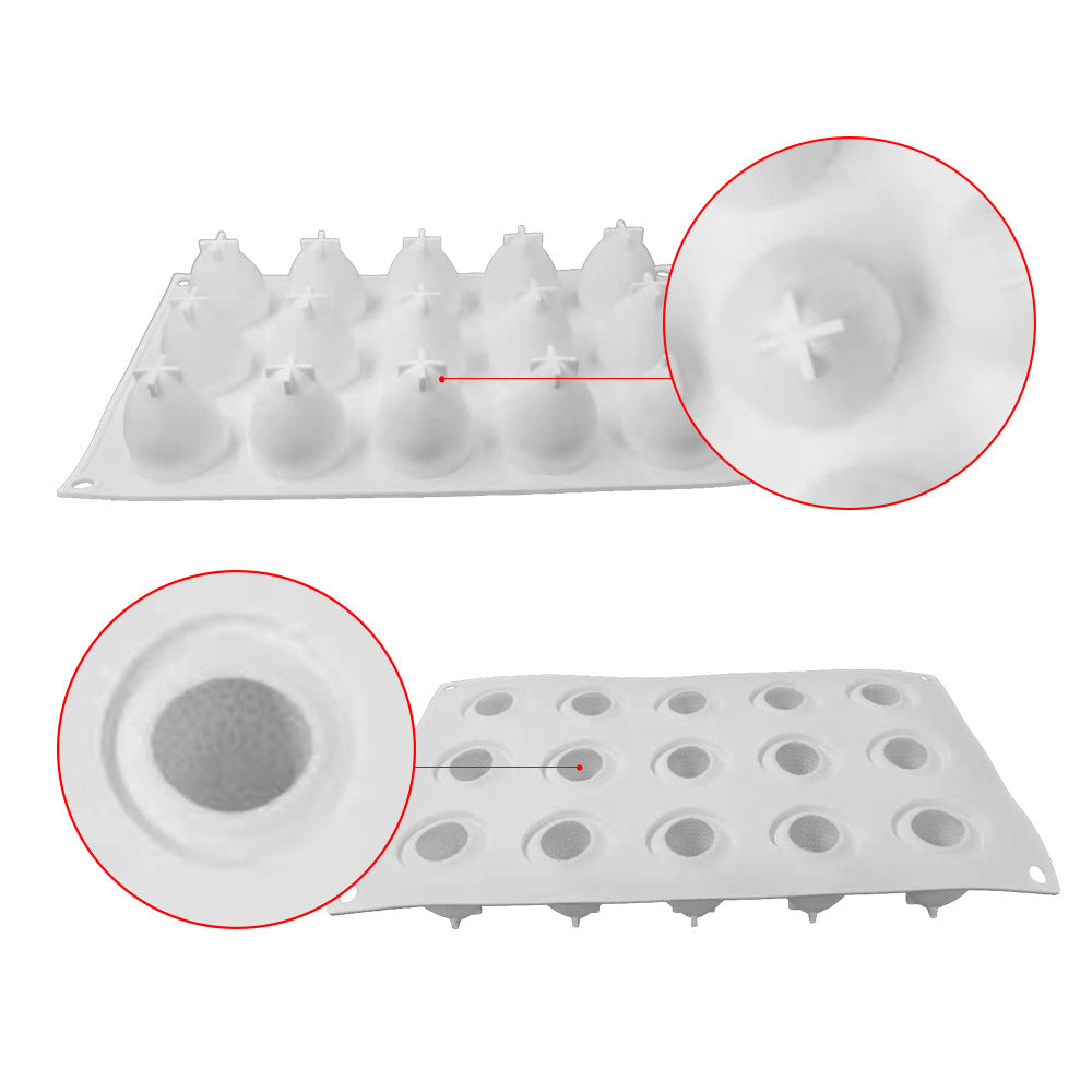 15-Cavity Strawberry Mousse Silicone Baking Mold - White, 295x173x50mm