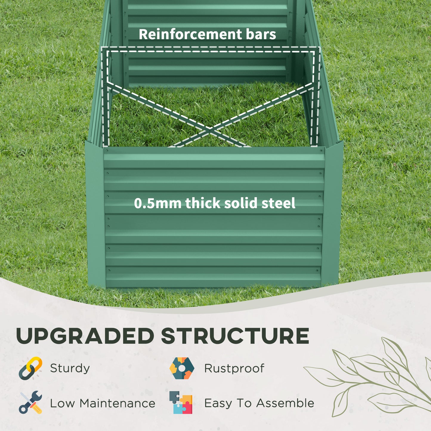Galvanized Steel Raised Garden Bed 71x36x23 Inches Outdoor Planter with Reinforced Rods - Light Green