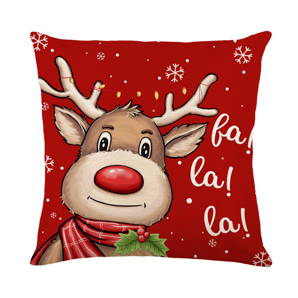 Christmas Elk Santa Linen Cushion Cover 45x45cm Nordic Holiday Decor