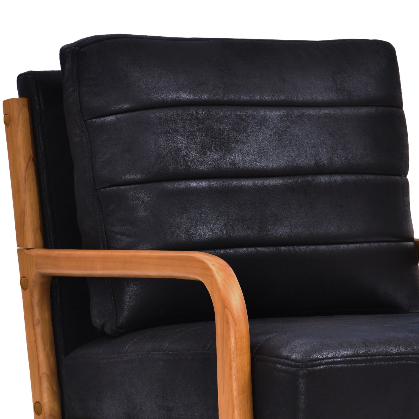 Mid-Century Modern Black Foil Fabric Wood Armchair