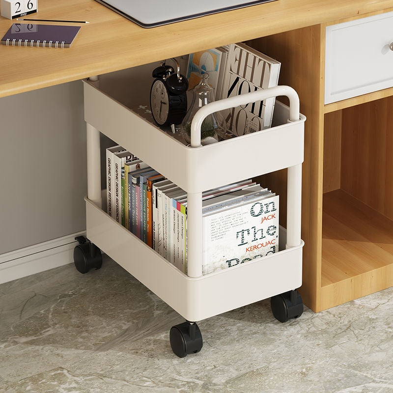 White 4-Layer Mobile Storage Rack with Hooks for Kitchen, Bathroom, Bedroom