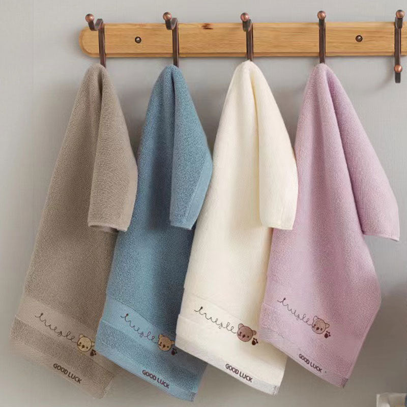 Cotton Embroidered Bear Head Towel - Kids Bathroom Hand Towel 25x50cm