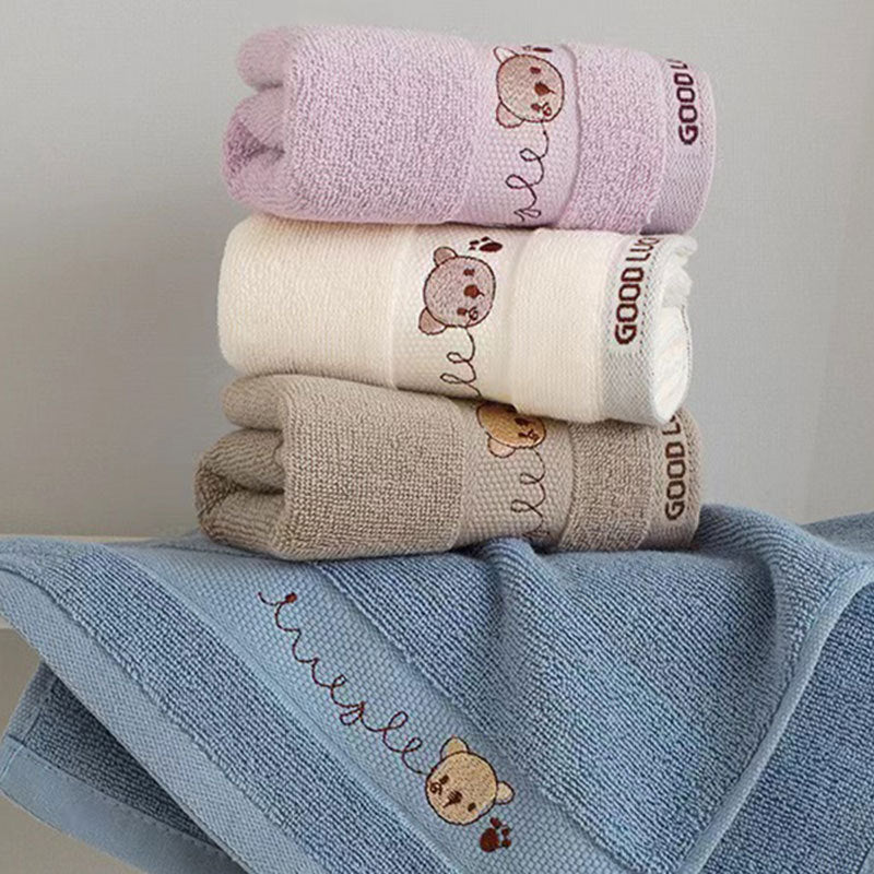 Cotton Embroidered Bear Head Towel - Kids Bathroom Hand Towel 25x50cm