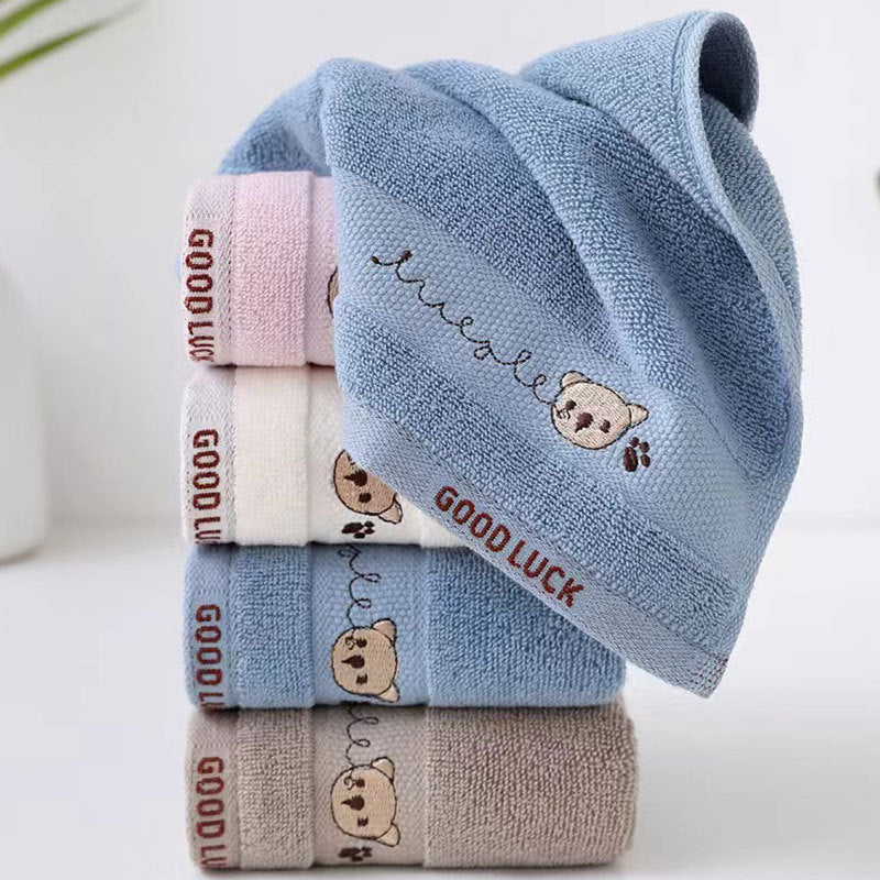 Cotton Embroidered Bear Head Towel - Kids Bathroom Hand Towel 25x50cm