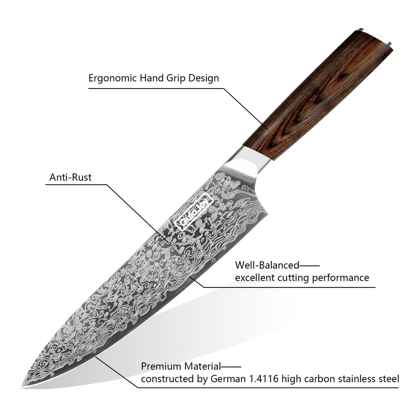 Japanese Chef Knife - High Carbon Steel Kitchen Knife with Ergonomic Handle