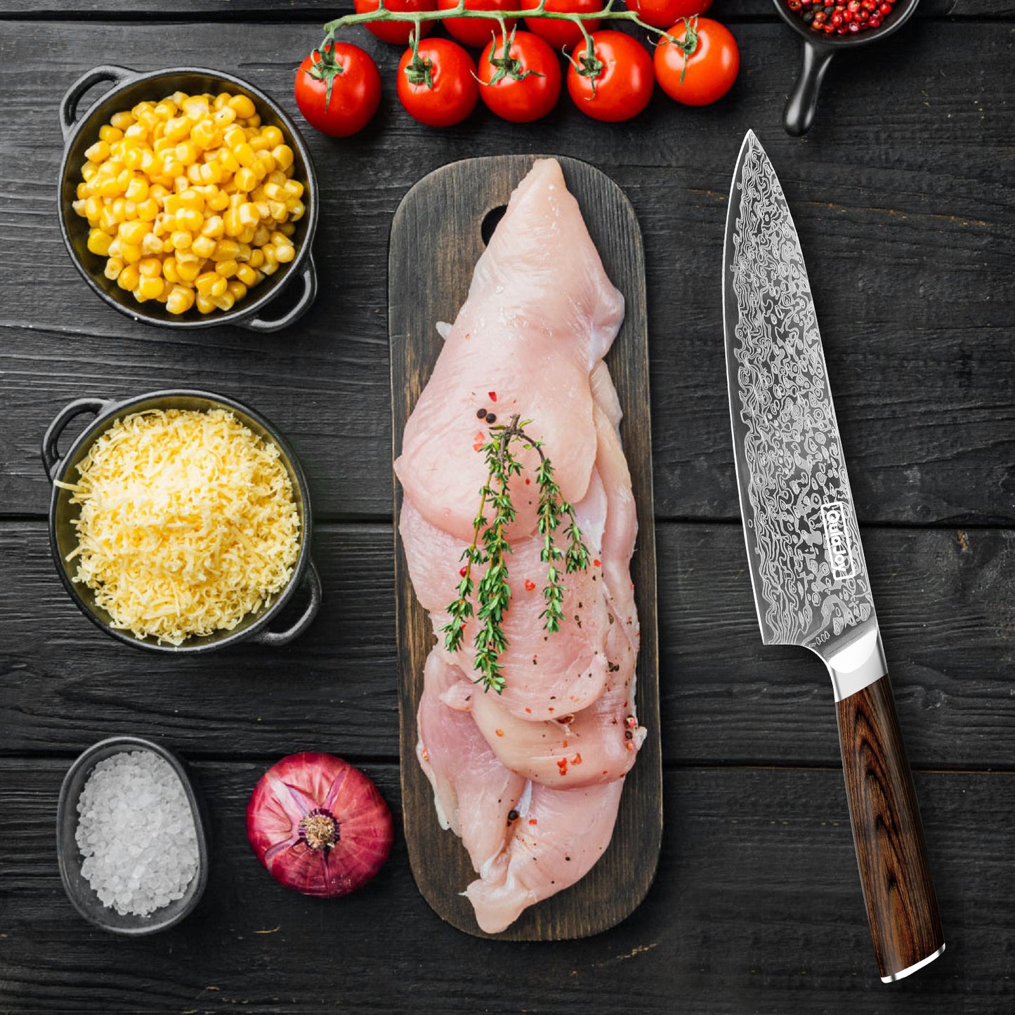 Japanese Chef Knife - High Carbon Steel Kitchen Knife with Ergonomic Handle
