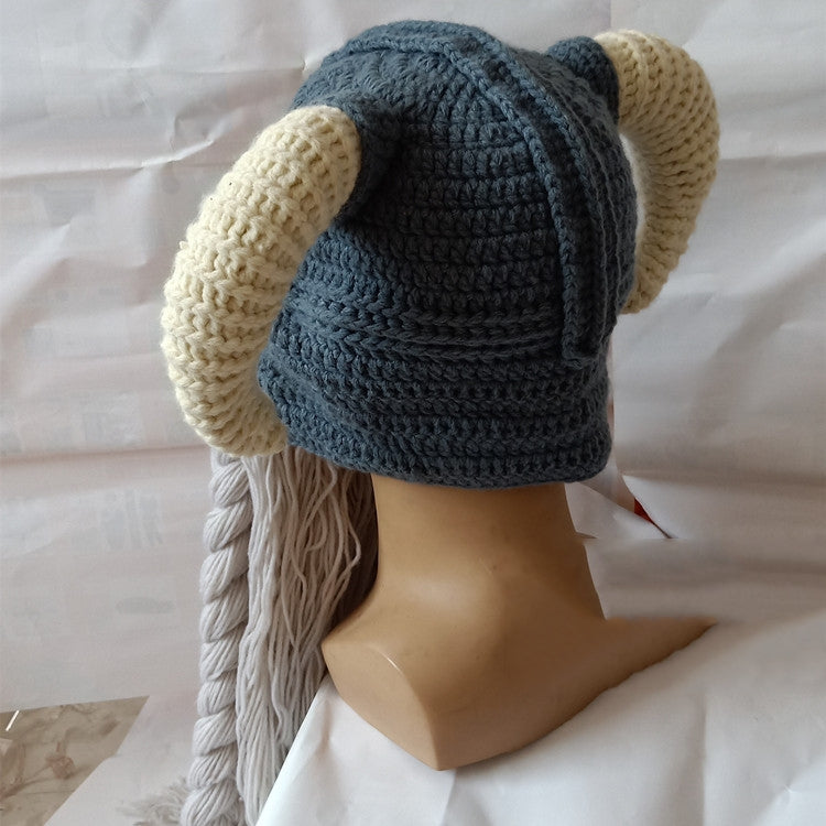 Crocheted Wool Earmuffs Hat for Couples - Eccentric Style, High Crown, M56 58cm