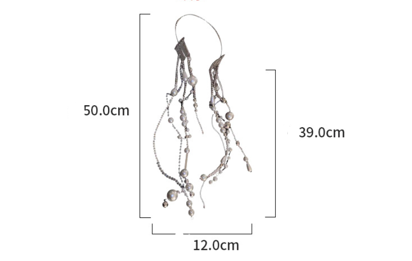 Pearl Crystal Bead Tassel Headband - Silver