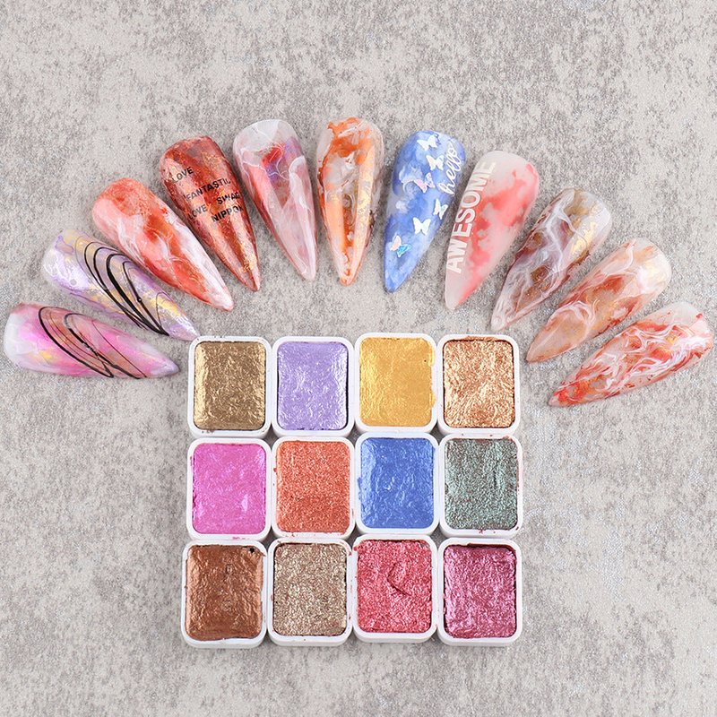 Metallic Pearlescent Nail Watercolor Pigment Set - 6 Shades