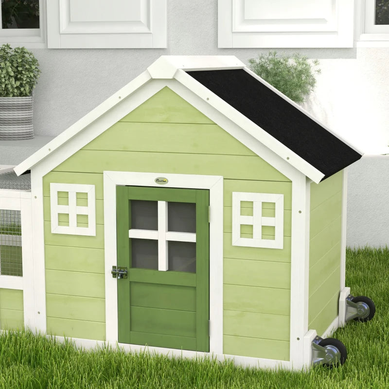 64 Inch Outdoor Rabbit Hutch with Asphalt Roof & Wheels, Multi-Color