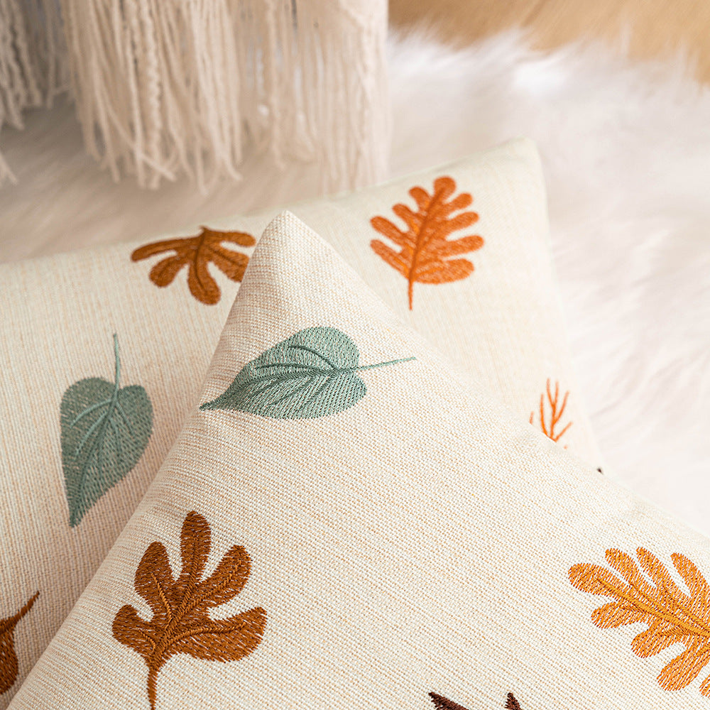 Embroidered Fall Leaf Pumpkin Cushion Cover for Sofa & Living Room