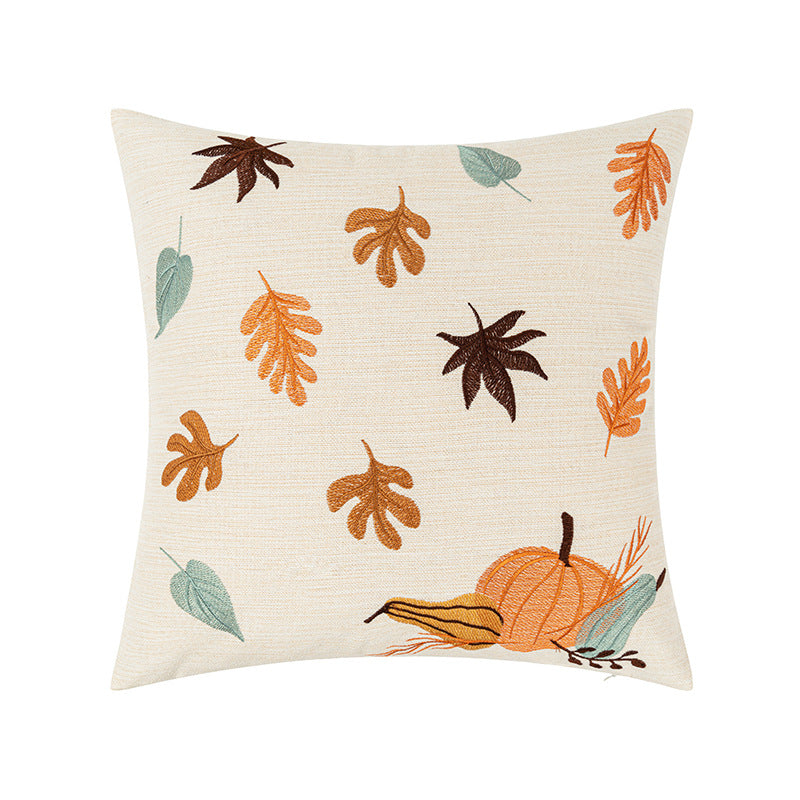 Embroidered Fall Leaf Pumpkin Cushion Cover for Sofa & Living Room