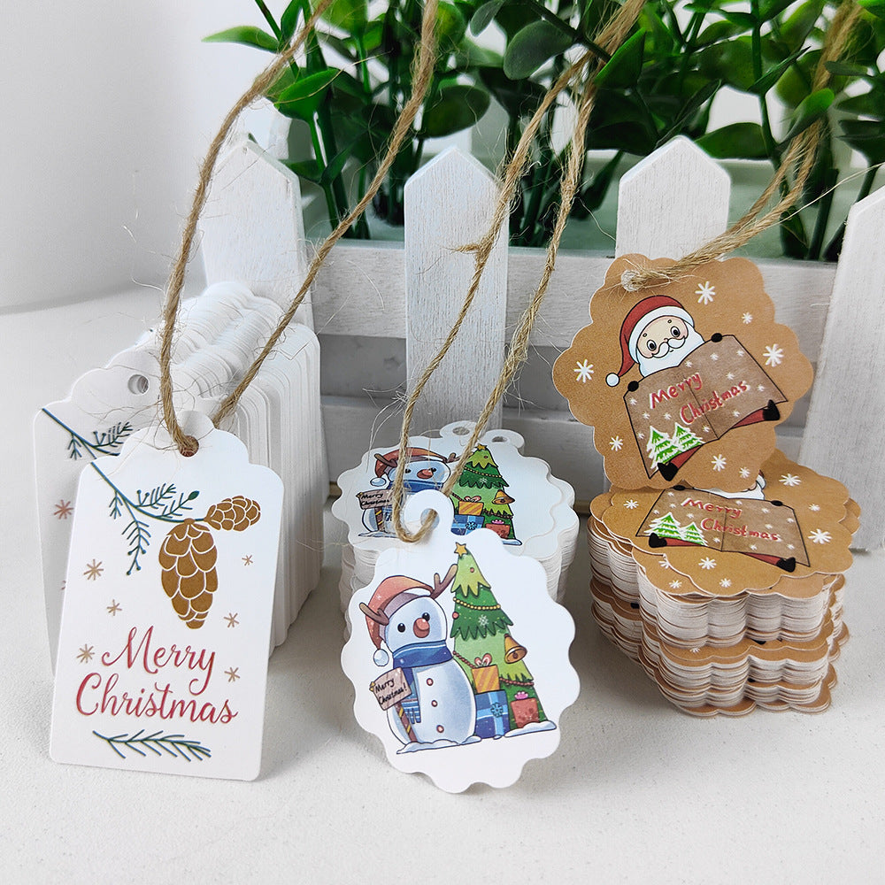 Christmas Kraft Paper Gift Tags with Santa Claus Card - Festive Packaging Labels