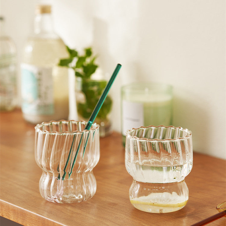 Vertical Grain Glass Chubby Cup - Modern Simple Drinkware for Home & Office