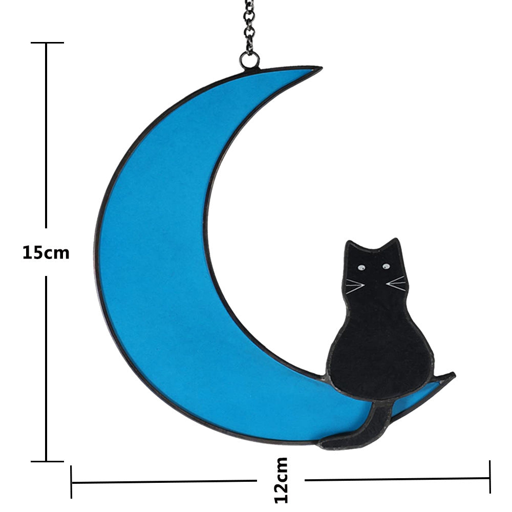 Black and White Cat Stained Glass Window Pendant - Moonlight Black Cat
