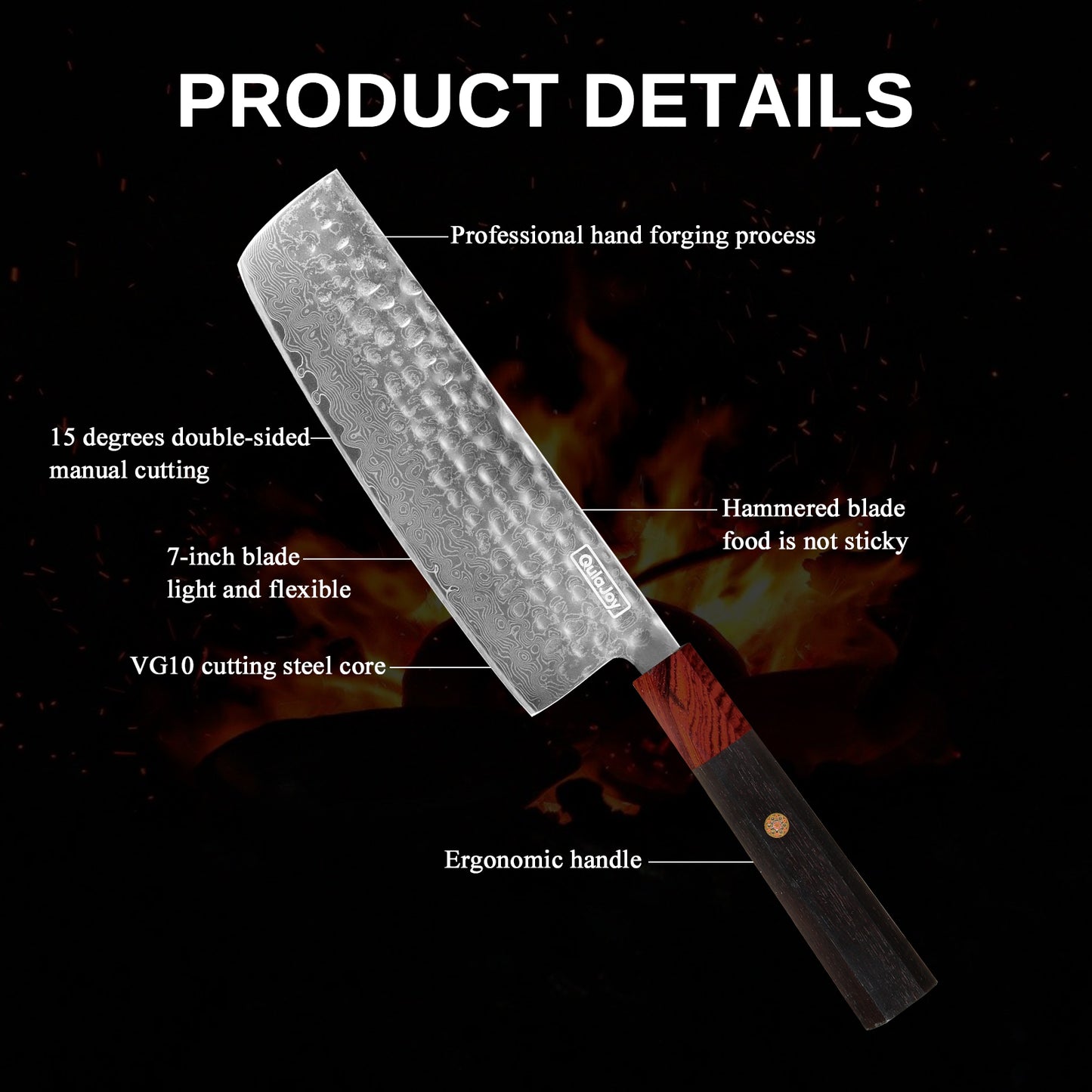 8 Inch Chef Knife - Japanese Damascus VG-10 Steel, Hammered Blade