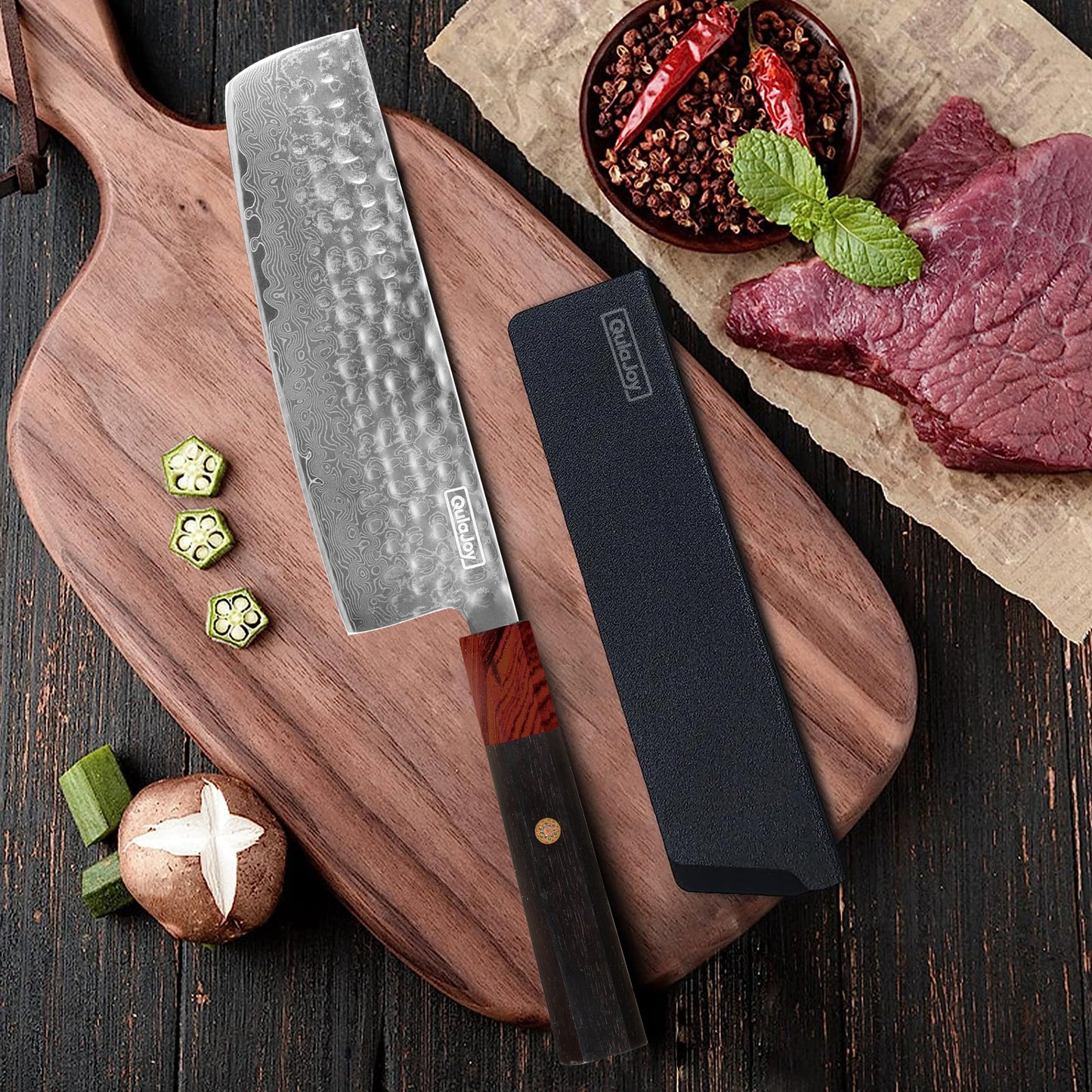 8 Inch Chef Knife - Japanese Damascus VG-10 Steel, Hammered Blade