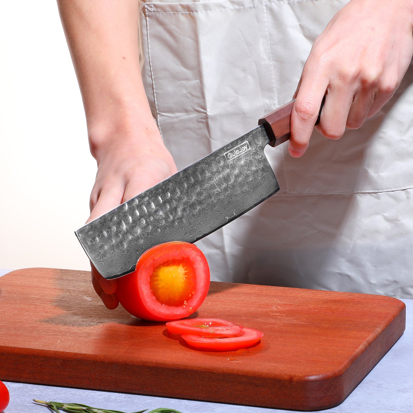8 Inch Chef Knife - Japanese Damascus VG-10 Steel, Hammered Blade