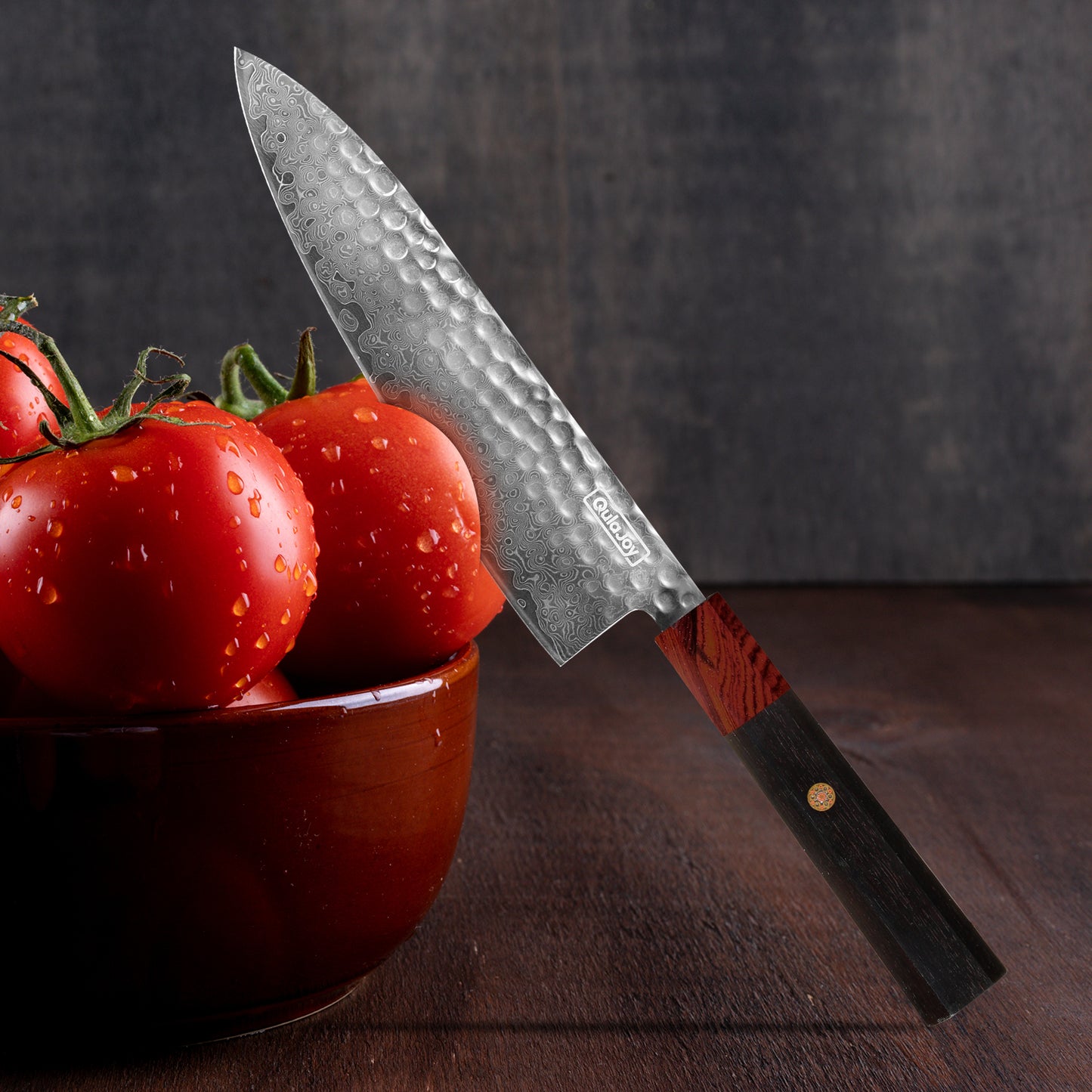 8 Inch Chef Knife - Japanese Damascus VG-10 Steel, Hammered Blade