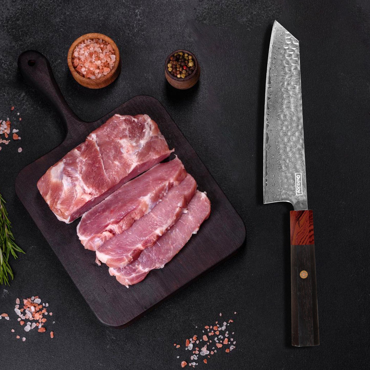 8 Inch Chef Knife - Japanese Damascus VG-10 Steel, Hammered Blade