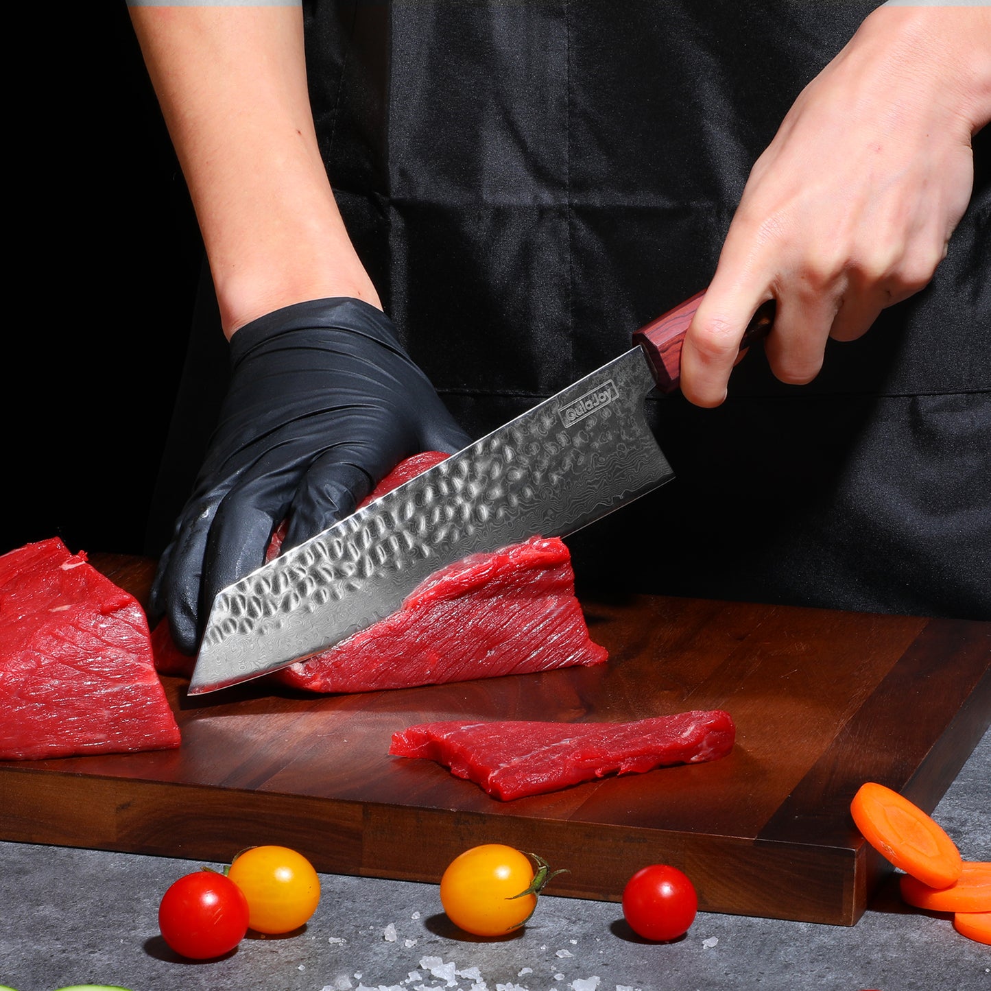8 Inch Chef Knife - Japanese Damascus VG-10 Steel, Hammered Blade