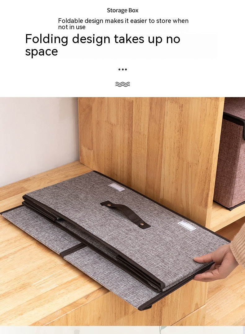 Foldable Cotton Linen Storage Box with Double Lid - Multi-Purpose Home Organizer