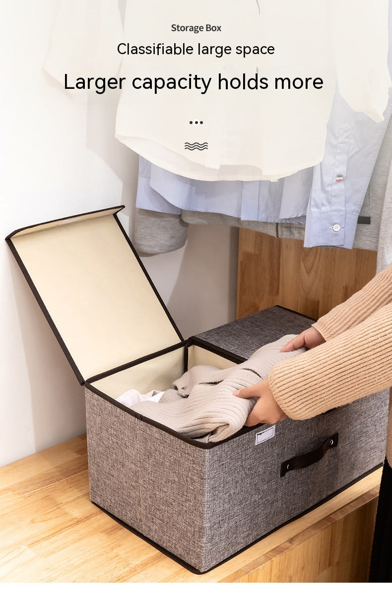 Foldable Cotton Linen Storage Box with Double Lid - Multi-Purpose Home Organizer