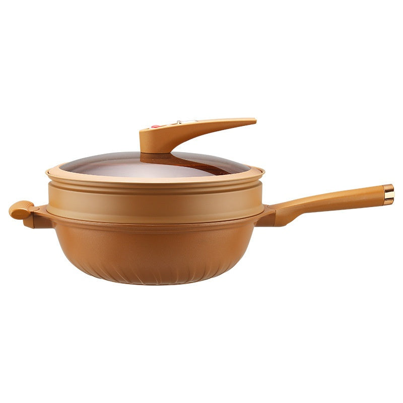 Non-Stick Titanium Wok Frying Pan with Glass Cover 32cm for Household Kitchen