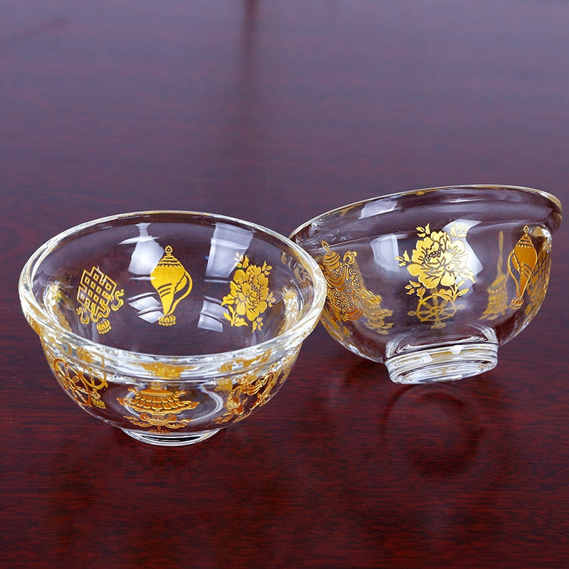 Synthetic Crystal Eight Auspicious Symbols Water Bowl – Religious Offering Cup