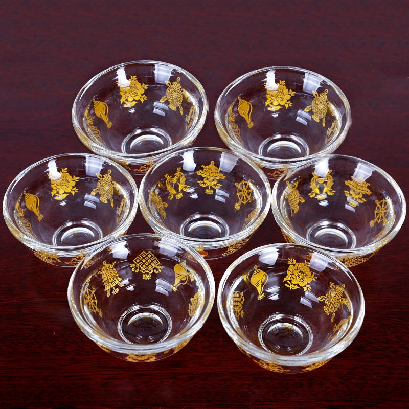 Synthetic Crystal Eight Auspicious Symbols Water Bowl – Religious Offering Cup