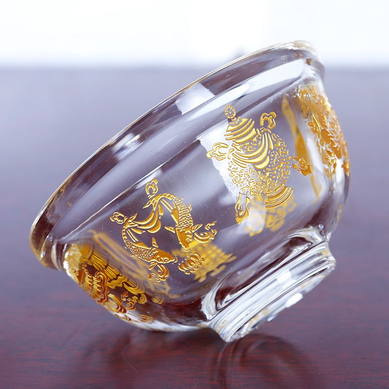 Synthetic Crystal Eight Auspicious Symbols Water Bowl – Religious Offering Cup