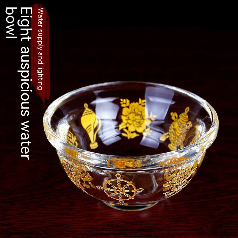 Synthetic Crystal Eight Auspicious Symbols Water Bowl – Religious Offering Cup