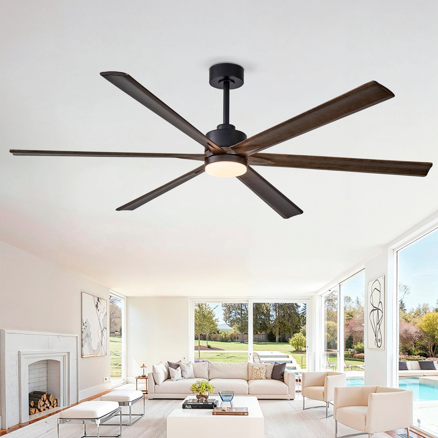 70" Ceiling Fan with Lights - Quiet DC Motor, 6 Speed, Reversible - Matte Black